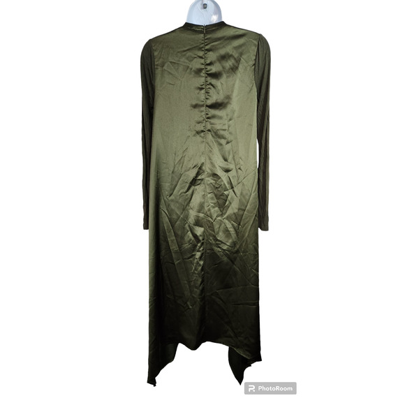 By Tess Collection Satin Olive Green Shift Midi Dress S - Picture 3 of 6